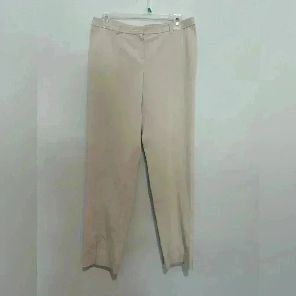 St. John Stretch Ponte Pull On Pant with Pintuck Sz 4 Beige Cropped with pockets